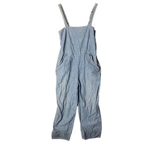AMO Denim Polka‎ Dot Jumpsuit Blue White Sleeveless Overalls Western Farm Indie